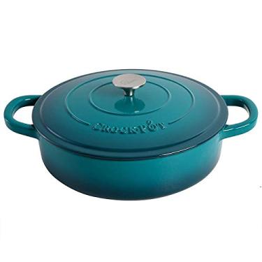 Imagem de Crock-Pot Panela de barro artesanal esmaltada com tampa de ferro fundido esmaltado, 5 litros, ombré azul-petróleo
