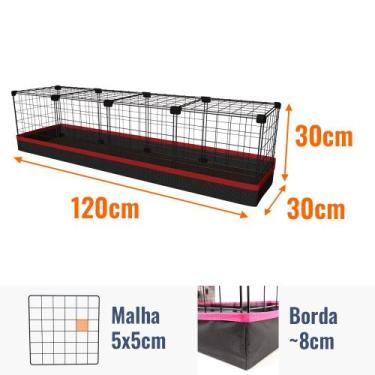 Imagem de Cercado Aramado Porquinho da Índia 30x120x30 Cm Preto com Teto e Bande