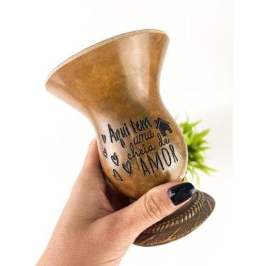 Imagem de Cuia de Porongo Com Pé de Resina - Aqui Tem Uma Casa Cheia De Amor - E