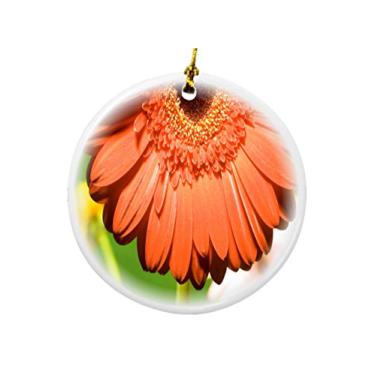 Imagem de Rikki Knight Gérbera laranja em design verde ornamentos de Natal em porcelana dupla face