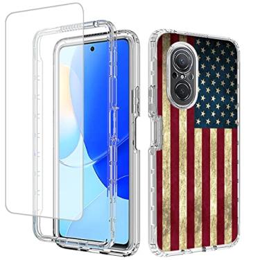 Imagem de Yodueiv Capa para celular Nova 9 SE/Honor 50 SE JLN-LX1 JLN-LX3 com protetor de tela de vidro temperado, capa protetora para celular com estampa de bandeira transparente para Huawei Nova9SE Nova 9 SE