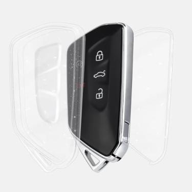 Imagem de OFF WE GO Compatível com VW Volkswagen Key Fob, capa de chave para VW ID.4 ID.3 Golf 8 MK8 MK4 Skoda Octavia Seat Leon Smart Remote Control Car Accessories, Transparente Bling White