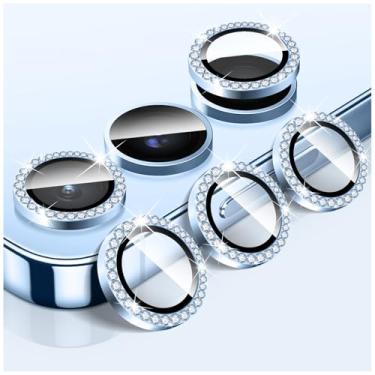 Imagem de LucBuy Protetor de lente de câmera Diamond para Samsung Galaxy A14/A24/A34/A54, protetor de tela traseira de vidro temperado brilhante, anéis de proteção de metal de alumínio individuais, adesivos de