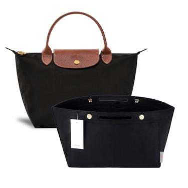 Imagem de ZTUJO Inserção organizadora de bolsa, compatível com alça superior Longchamp Le Pliage P/M, bolsa de ombro P/G (preta, grande para alça superior M e bolsa de ombro G)