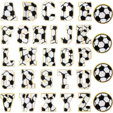 Imagem de Hotop 30 Pçs 8 cm Chenille Letter Patches Ferro em Remendos para Roupas Patches Esportivos Chenille Bordado Aplique para Bolsas Chapéu DIY Roupas Jaquetas Mochilas Reparação (Estilo Carta de Futebol)