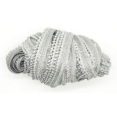 Imagem de CRAFTLOVE Borda de renda altamente popular com contas montadas de designer pesado 9,2 jardas / 8,5 Mtr para Lehenga, sári, terno, dupatta e outros designs de vestuário (largura: 2,5 cm) (prata)