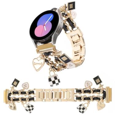 Imagem de REALSIGN Pulseira de relógio de metal elegante de 20 mm compatível com Samsung Galaxy Watch 7 6 5 4 40/44 mm, 4 Classic 42/46 mm, Watch 3 de 41 mm, Active 2, Gear S2 Classic, corrente cubana com