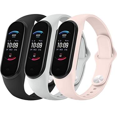 Imagem de AK Pulseira de silicone para Xiaomi Mi Band 5/Mi Band 6, pacote com 3 pulseiras macias para Amazfit Band 5/Amazfit Band 12, pulseira esportiva para mulheres e homens, Silicone, Sem Pedra Preciosa