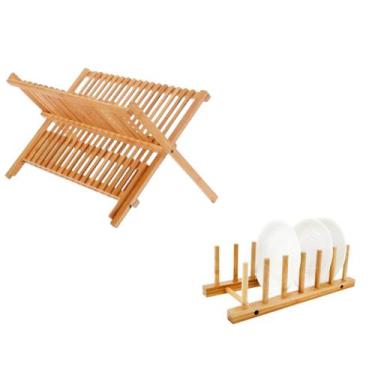 Imagem de Kit Escorredor De Louça de Bambu Grande e pequeno - Dolce Home