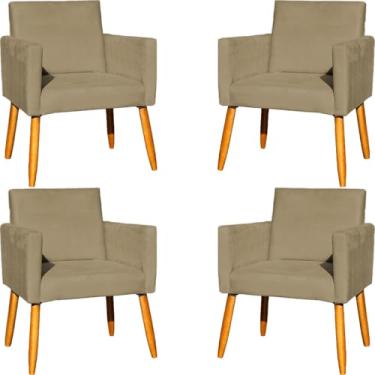 Imagem de Kit 4 Poltronas Para Sala Decorativas Nina Cadeiras Reforçadas Confortáveis Para Recepção Manicure Sala De Espera Escritório Consultório Suede Cores Pé Castanho (Nude)