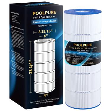 Imagem de POOLPURE Filtro de piscina PLFPWWCT150 substitui PWWCT150, Ultral-B3, Clearwater II ProClean 150, 817-0150N, Unicel 8414, Filbur FC-1287, SD-00210, cartucho de filtro de 150 m² 1 PACOTE