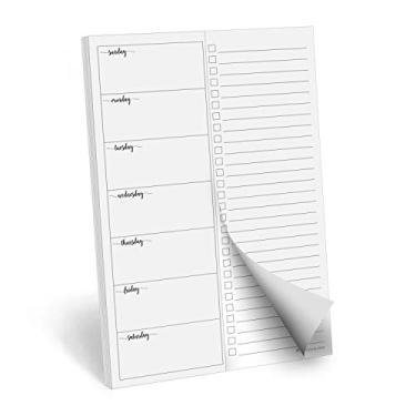 Imagem de 321Done Bloco de notas magnético do plano semanal – Lista de verificação feito nos EUA – duas colunas, 50 folhas (13,5 x 21,5 cm) bloco de notas pequeno para planejamento semanal bloco de notas de menu de refeições, agenda de compras de supermercado, início de domingo
