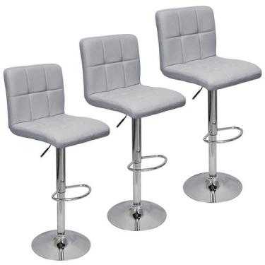 Imagem de Kit 3 Banquetas Confort Gomos Estofada Couro Giratória c/ Regulagem Ci