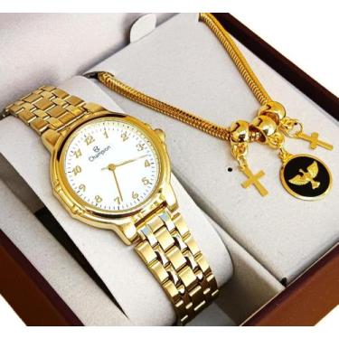 Imagem de Kit Relógio Champion Feminino Dourado Original à Prova D'Água com NF G