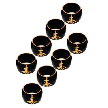 Imagem de Kit C/ 8 Porta Guardanapo Preto C/ Ideograma Japonês Dourado - AC