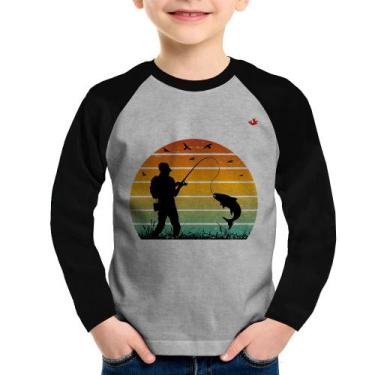 Imagem de Camiseta Raglan Infantil Pescaria Vintage Sunset Manga Longa - Foca na