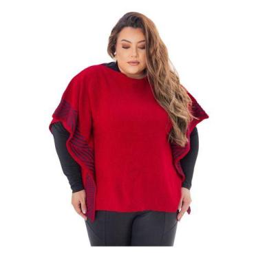 Imagem de Blusa Plus Size Trico Poncho Preminum - Lalinha, GG, Vermelho