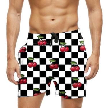 Imagem de Short Praia Shorts Banho Bermuda Verão Xadrez Cereja 1056 - SMOKE, G M