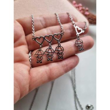 Imagem de Colar Corrente Pingente Filhos Aço Inoxidável Cordão de Menino/ Menina
