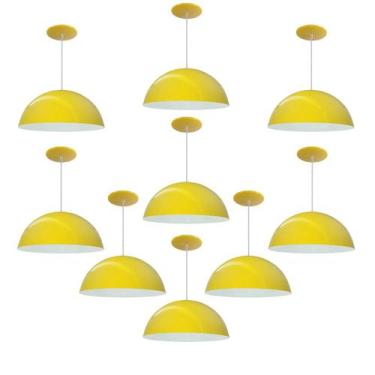 Imagem de Kit 9 Luminária Pendente Meia Lua 34cm Com Interior Branco Brilho Com 