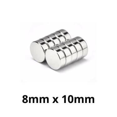 Imagem de Kit 10 Imã Neodímio Disco Magnético N35  8 x 10 mm Super Forte Potente