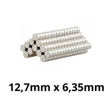 Imagem de Kit 50 Peças Imã Neodímio Disco Magnético N35  12,7 x 6,35 mm Super Fo