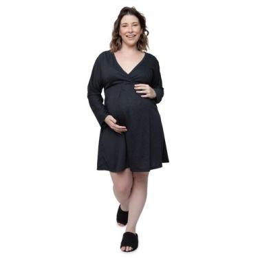 Imagem de Camisola Linda Gestante Manga Longa Maternidade Preta, G, Preto, Azul 