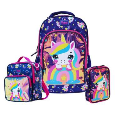 Imagem de Kit Rabisk Unicórnio Mochila + Lancheira + Estojo Azul