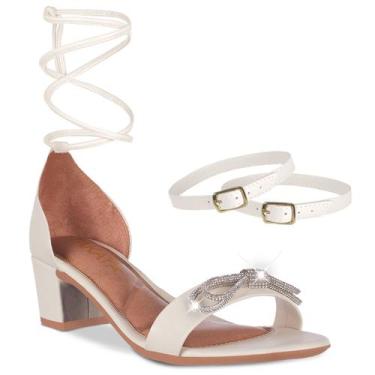 Imagem de Sandalia Feminino Salto Baixo Grosso  Laço  A345 - Takata, Offwhite, 3