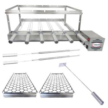 Imagem de Combo Brasa Grill Tradicional Gira 6 Espetos Churrasqueira Giratória B