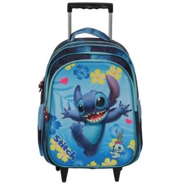 Imagem de Mochila Infantil Escolar Com Rodinhas Stitch 3D Cor Azul - Plike