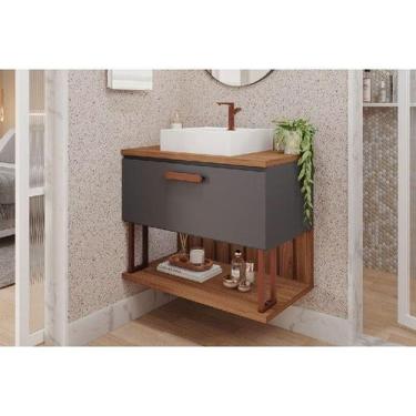 Imagem de Balcão p/ Banheiro Duna 1 Porta c/ Cuba 80cm Titanium/Freijo - MGM