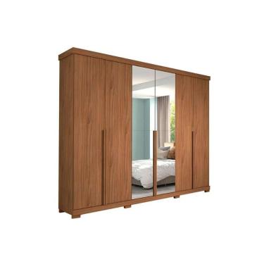 Imagem de Guarda Roupa 6 Portas e 6 Gavetas c/ Espelho e Pés Guarapari Avelã - Panan