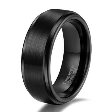Imagem de Shuremaster aliança de casamento de carboneto de tungstênio de 6 mm 8 mm para homens e mulheres borda de degrau preta/prata gravada I Love You ajuste confortável 4-15