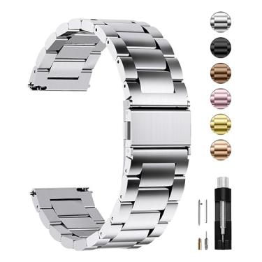 Imagem de Fullmosa Pulseira de relógio de liberação rápida, pulseira de aço inoxidável 16 mm, 18 mm, 19 mm, 20 mm, 22 mm ou 24 mm, compatível com Samsung Galaxy Watch 5/4/3, Garmin Watch, Huawei Watch para homens e mulheres, Prata, 22MM(See Diagram), Clássico