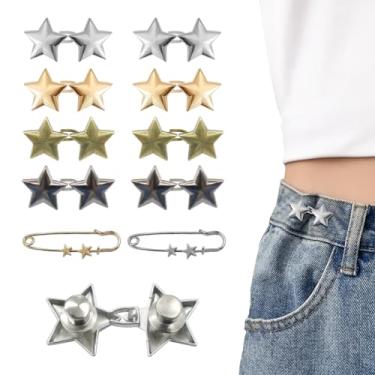 Imagem de Conjunto de 10 botões de estrela para calças de ganga soltas reutilizáveis clipe de estrela de metal para roupas, vestidos, saias, acessórios de decoração