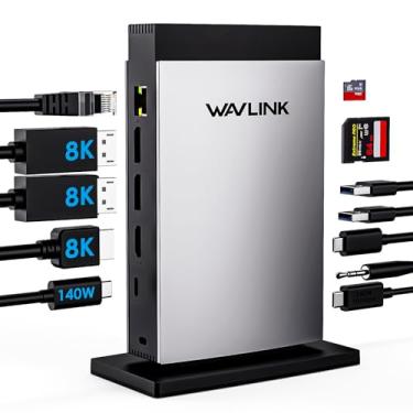 Imagem de WAVLINK Estação de ancoragem para laptop 3 monitores (resolução máxima: único 8K ou triplo 4K), estação de ancoragem USB C 11 em 1 com passagem de 125 W PD3.1, HDMI + 2 DP, para MacBook M1/M2/M3/M4 e