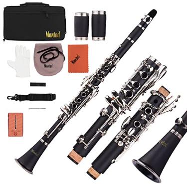 Imagem de Mowind Clarinete Bb Flat 17 Teclas Iniciante Aluno Clarinete Instrumento Sopro Madeira com 2 Barris Estojo de Transporte Clarinete Kit de Limpeza