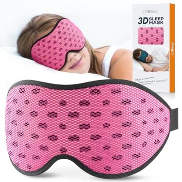 Imagem de LitBear Máscara de dormir respirável, 3D Eye Mak para dormir de lado, mulheres e homens, máscara de dormir com bloqueio de luz com alça ajustável, capa macia e leve para os olhos para viagens,