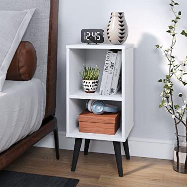 Imagem de Mesa de Cabeceira Aberta Quarto Mesinha Apoio Lateral Cama Nicho Decoração Charme - Branco/Freijó