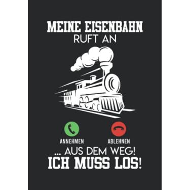 Imagem de Notizbuch A5 dotted, gepunktet mit Softcover Design: Eisenbahner Spruch meine Bahn ruft an Modellbau Geschenk: 120 dotted (Punktgitter) DIN A5 Seiten