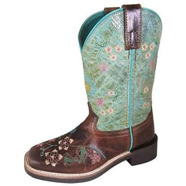 Imagem de Smoky Mountain Boots | Série Viper | Bota feminina ocidental | Biqueira quadrada | Couro genuíno | Sola de borracha e salto bloco | Cabedal de couro e forro de tricô, Marrom envelhecido/turquesa, 6.5