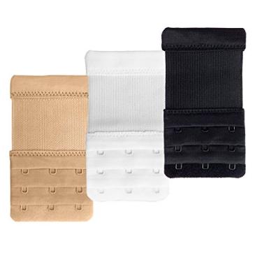 Imagem de DoHope Extensor de faixa elástica para sutiã nas costas, gancho de 7 x 7 cm, extensão elástica, Pacote com 3 peças (preto branco bege, gancho tamanho central 1,9 cm), 3 hook bras - 3/4 inch between
