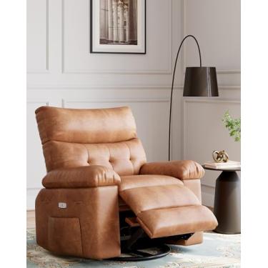 Imagem de GarveeHome Cadeira reclinável giratória de 56 cm de largura, menino preguiçoso para adultos, com massagem vibratória e aquecimento, enchimento de esponja de 1,5x, bolso lateral e suporte de copo, para