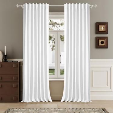 Imagem de Cortinas brancas puras de linho extralongas de 300 cm do chão ao teto para portas de vidro deslizantes, 2 painéis, linho 100% blackout elegante boho cortinas térmicas para janelas grandes de 3 m, 120