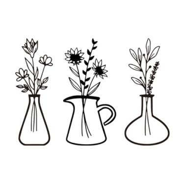 Imagem de FLCPJGV 3 pçs flores arte da parede vaso parede pendurado decoração fixado na parede decoração estatueta de inauguração metal presente aniversário ornamento