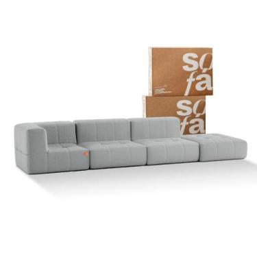 Imagem de Sofá 3 lugares Modular com Apoio Puff  Sofá na Caixa em Boucle com 4 M