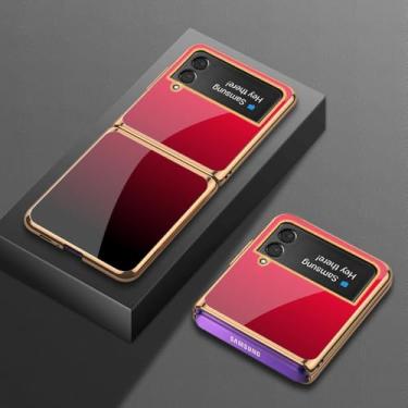 Imagem de Capa de vidro temperado gradiente para Samsung Z Flip 5 Flip3 Flip4 Shell para Galaxy Z Flip 3 4 5 Case, gradiente de borda dourada R, para Samsung Z Flip 3