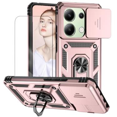 Imagem de Capa para Redmi Note 13 Pro 4G e Xiaomi Poco M6 Pro 4G 6.67inch Capinha | com 2 peças de protetor de tela temperado com janela deslizante da câmera e suporte para telefone incluídos - Rosa