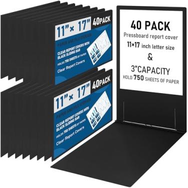 Imagem de Resurhang 40 peças, capa de relatório de 28 x 43 cm, pasta de apresentação de 7,6 cm com capacidade de 7,6 cm com fixador de papel de metal para encadernar relatórios, propostas, transcrições e outros
